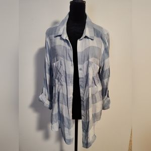 Cloth & Stone Blue Casual Top Long Sleeve Point Collar Chambray Shirt